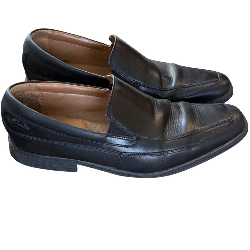 Clarks Collection Loafers Mens 10.5 Black Good Leather Square Toe Slip On Shoes